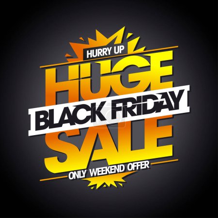 Illustration for Black friday huge sale vector poster or banner template with golden lettering - Royalty Free Image