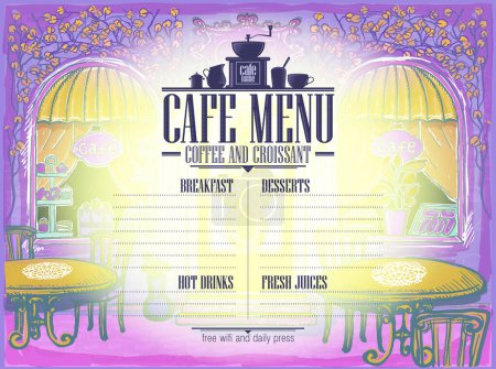 Ilustración de Lista de menú de café con estilo vintage ilustración gráfica vectorial de estilo antiguo café callejero telón de fondo y lugar para el texto - Imagen libre de derechos