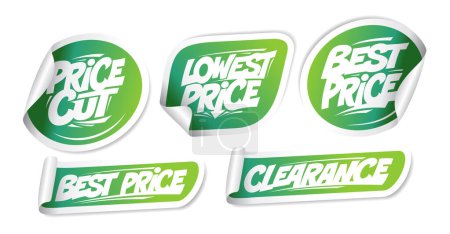 Illustration for Price cut, lowest price, best price, clearance - vector stickers set, eco style - Royalty Free Image