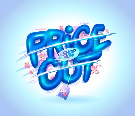 Illustration for Price cut vector sale banner template with glossy 3D style lettering - Royalty Free Image
