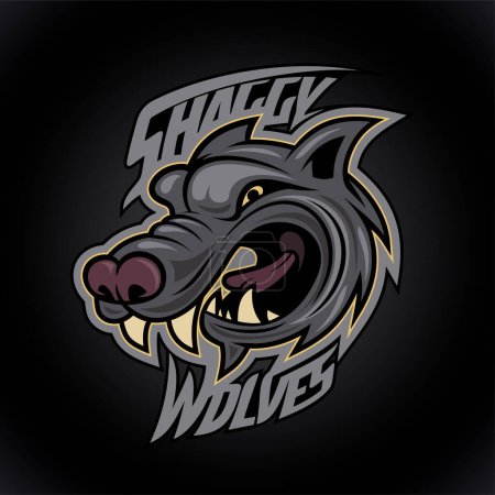 Illustration for Shaggy wolves vector logotype, sport infographic team pictogram, t-shirt tee print with wolf symbol - Royalty Free Image