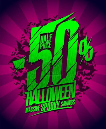 Ilustración de Halloween venta web banner vector concepto de diseño, hasta 50 por ciento de descuento, masiva espeluznante ahorros - Imagen libre de derechos
