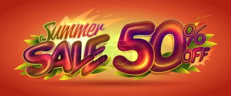 Illustration for Summer sale 50 percents off, summer discounts vector web banner template - Royalty Free Image