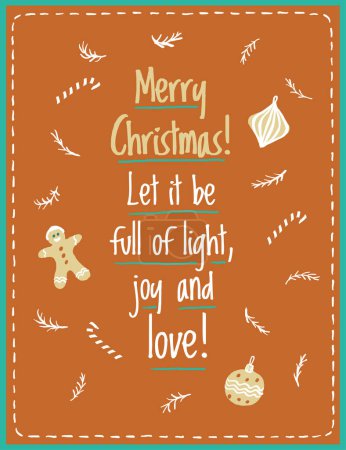 Téléchargez les illustrations : Joyeux Noël, qu'il soit plein de lumière, de joie et d'amour - carte de Noël vectorielle de motivation - en licence libre de droit