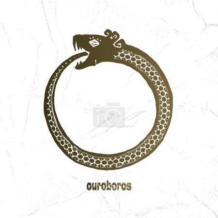 Téléchargez les illustrations : Ouroboros symbole, serpent mangeant son propre logotype vecteur queue, symbole ésotérique éternité - en licence libre de droit