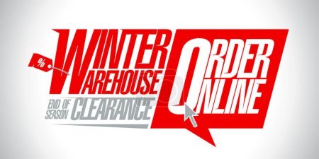 Illustration for Winter warehouse clearance, order online, vector winter sale banner - Royalty Free Image