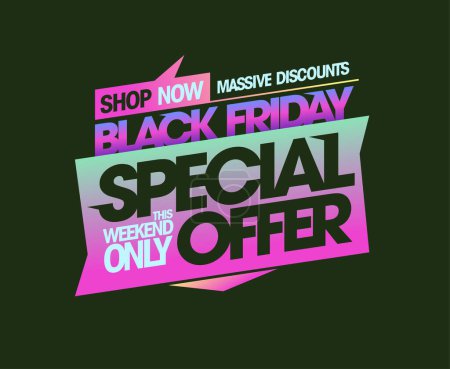 Ilustración de Black Friday sale, special offer, massive discounts, vector poster or web banner template - Imagen libre de derechos
