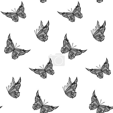 Téléchargez les photos : Modèle graphique sans couture avec des papillons volants, fond vectoriel - en image libre de droit
