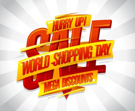 Ilustración de World Shopping Day venta, mega descuentos póster o diseño de banner web - Imagen libre de derechos