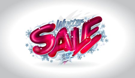 Illustration for Winter sale web banner vector mockup with silver snowflakes and 3D style glossy lettering, winter shopping promotion template - Royalty Free Image
