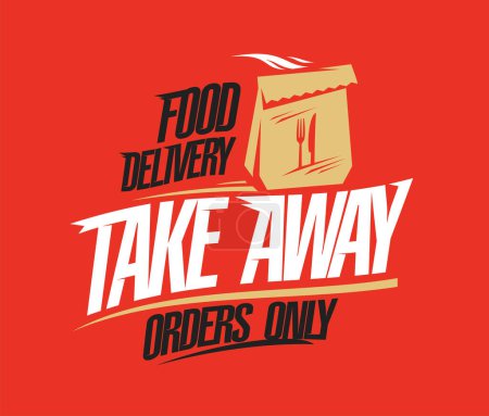 Illustration for Food delivery and take away vector banner or flyer template - Royalty Free Image
