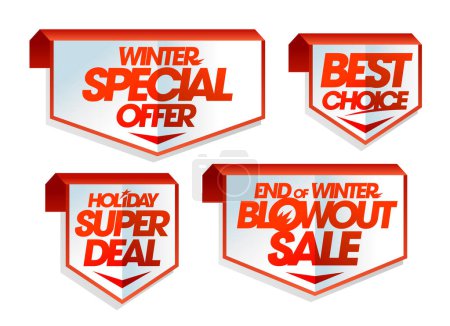 Ilustración de Oferta especial de invierno, la mejor opción, vacaciones super oferta, fin de invierno reventar venta - etiquetas vectoriales set mockups - Imagen libre de derechos