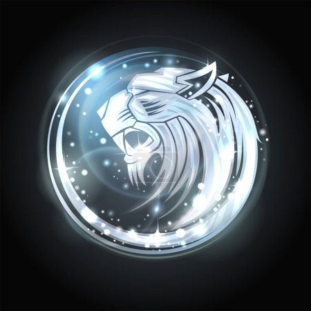 Ilustración de Emblema de la cabeza del perfil del tigre, vector brillante cartel con tigre de plata mágica - Imagen libre de derechos