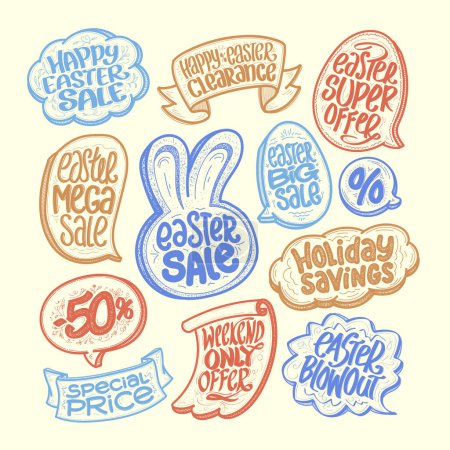 Ilustración de Venta de Pascua y Pascua ofrece elementos gráficos vector conjunto, ilustración dibujada a mano - Imagen libre de derechos