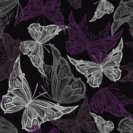 Illustration for Seamless fashion vector pattern with flying butterflies, suitable for textile print - Royalty Free Image
