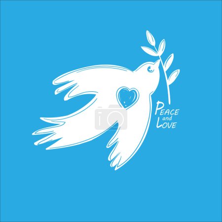 Illustration for White pigeon vector logotype, peace symbol with a flying bird, and a branch with leaves - Royalty Free Image