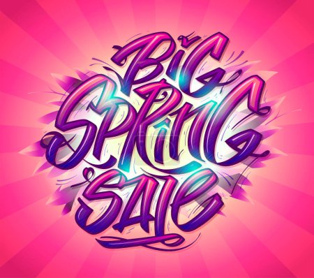 Illustration for Big spring sale, fancy lettering vector banner mockup - Royalty Free Image