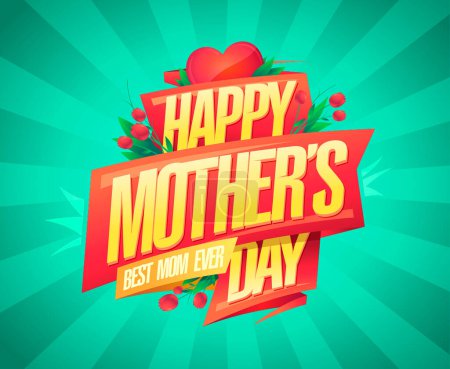 Illustration for Happy Mother's day card template with ribbons, hearts, and golden lettering - Royalty Free Image