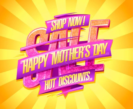 Happy Mother's day holiday sale, hot discounts, shop now, vector lettering banner template