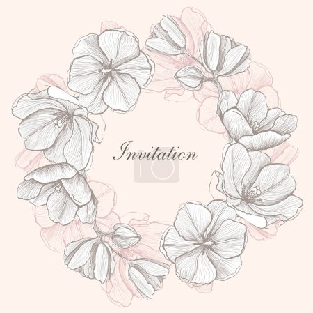 Ilustración de Plantilla de tarjeta de invitación con marco gráfico decorado flores - Imagen libre de derechos