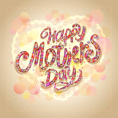 Foto de Tarjeta vectorial del día de la madre feliz maqueta con letras burbujas y símbolo del corazón - Imagen libre de derechos