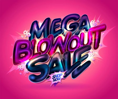 Ilustración de Mega explosión venta vector bandera maqueta con brillantes letras de estilo 3D - Imagen libre de derechos