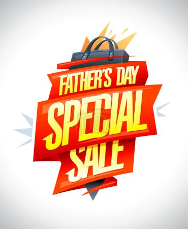 Foto de Día del Padre diseño de póster de venta especial con cintas rojas, letras doradas y bolsa de compras - Imagen libre de derechos