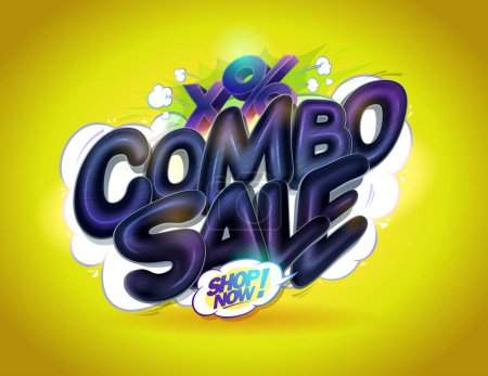 Combo sale web banner vector template with black glossy lettering