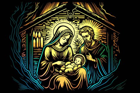 Photo for Nativity christian christmas scene. A simple Christmas drawing - Royalty Free Image