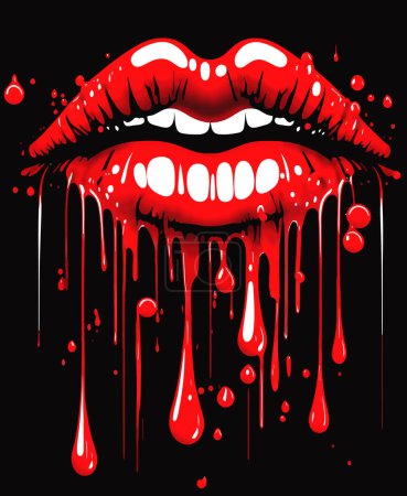 Téléchargez les photos : Gorgeous red lips dripping with lipstick, juice. Conceptual artwork for Valentine's Day - en image libre de droit