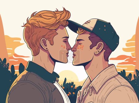 Foto de Two gay men kissing. LGBTQ manifesto. Respect, tolerance, equality. - Imagen libre de derechos