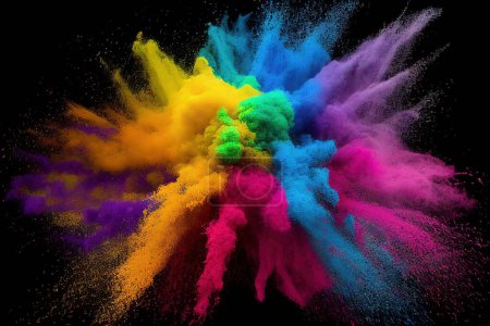 Foto de A cloud of colored holi powder on a black background. - Imagen libre de derechos