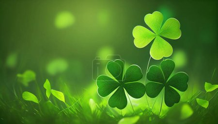 Photo for St. Patrick's Day abstract green background decorated with shamrock leaves. Patrick Day pub party. - Royalty Free Image