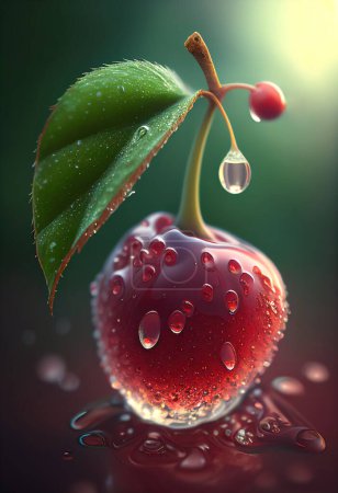Photo for Fresh juicy cherries with water drops on dark light background. - Royalty Free Image