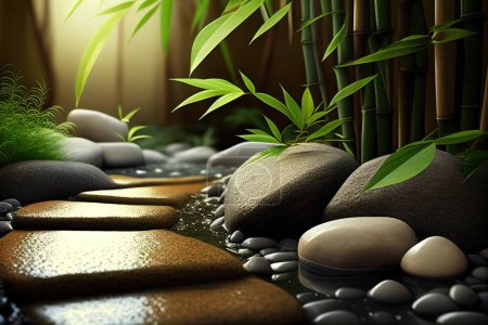 Photo for Spa background with stones and bamboo. - Royalty Free Image