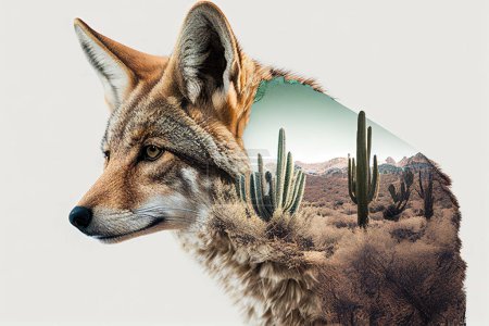 Photo for The jackal and the desert. Double exposure. - Royalty Free Image