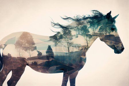 Photo for Horse and wild nature. Double exposure. - Royalty Free Image