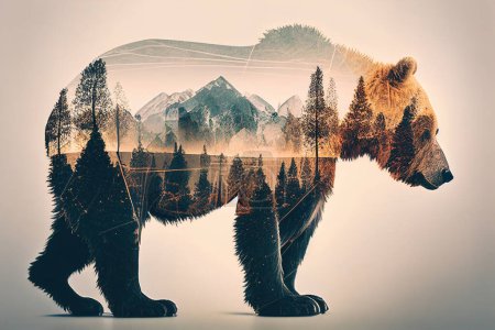 Photo for Bear and wild nature. Double exposure. - Royalty Free Image