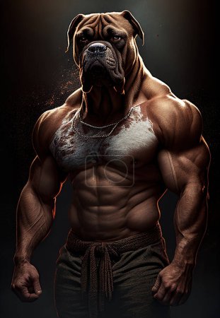 Foto de Concepto fitness y culturismo. Retrato de un perro boxeador macho fuerte con grandes músculos. - Imagen libre de derechos
