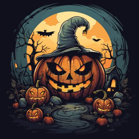 Foto de Scary Jack o linterna en el sombrero. ilustración de Halloween - Imagen libre de derechos