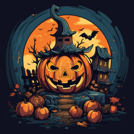 Photo for Scary jack o lantern in hat. Halloween illustration - Royalty Free Image