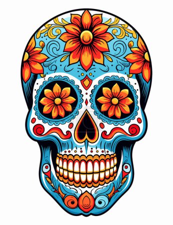 Dibujo ilustración de un adornado cráneo de azúcar del Día de los Muertos, o calavera.