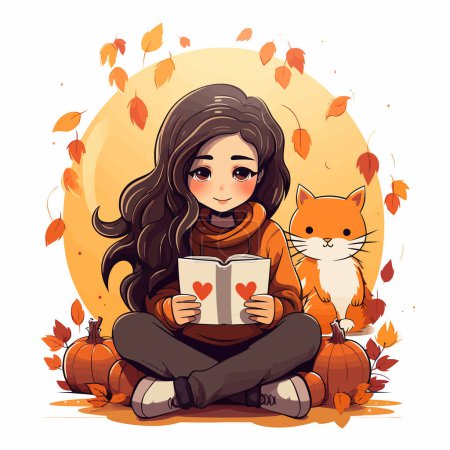 Photo for A girl reading a book in autumn scenery. Favorite hobby concept - Royalty Free Image