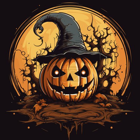 Foto de Scary Jack o linterna en el sombrero. ilustración de Halloween - Imagen libre de derechos