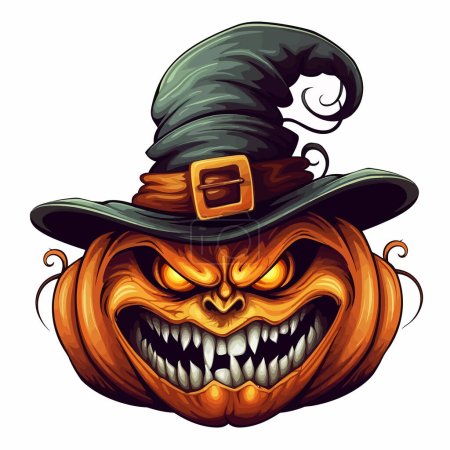 Photo for Scary jack o lantern in hat. Halloween illustration - Royalty Free Image