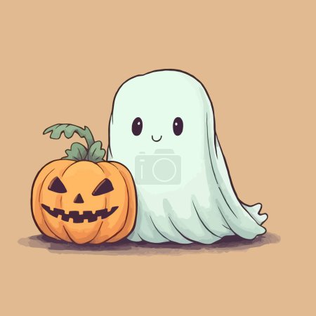 Foto de Gráfico que muestra un fantasma amigable y una linterna jack o. Decoración de Halloween - Imagen libre de derechos