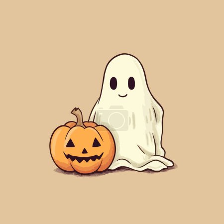 Foto de Gráfico que muestra un fantasma amigable y una linterna jack o. Decoración de Halloween - Imagen libre de derechos