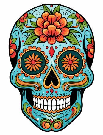 Foto de Dibujo ilustración de un adornado cráneo de azúcar del Día de los Muertos, o calavera. - Imagen libre de derechos