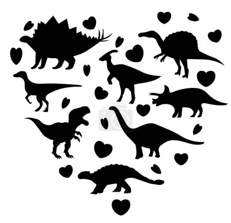 Téléchargez les illustrations : Vector illustration of a heart made of dinosaurs. Cute Valentine's Day background. - en licence libre de droit