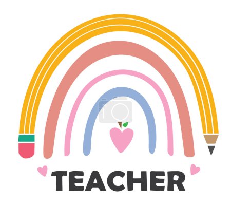 Illustration for Vector illustration of a rainbow, teacher, back to school - Royalty Free Image